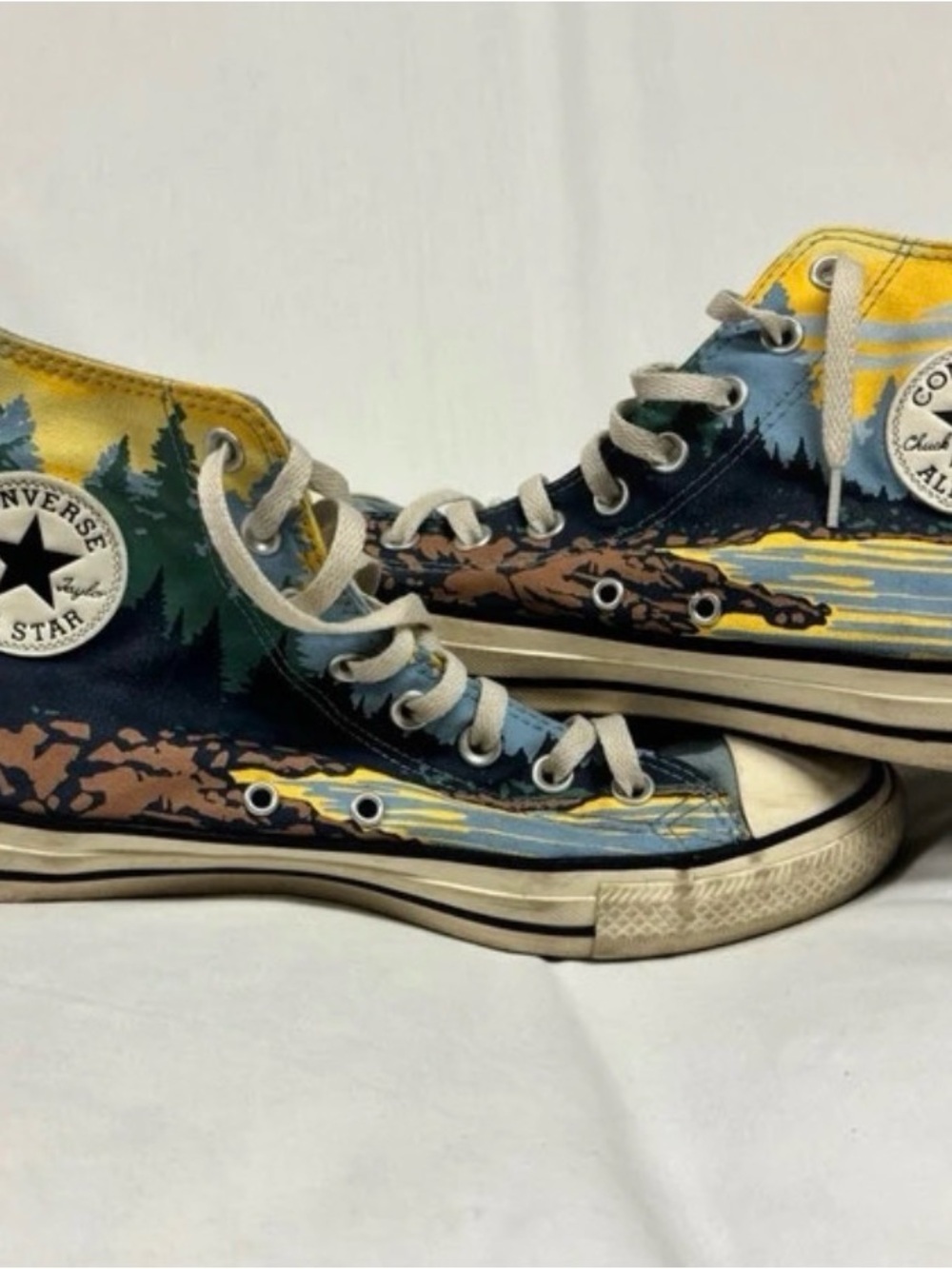 Converse High-Top Sneakers in Blue, Yellow and Green Scenic Print